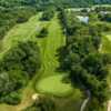 Aerial view of  the 1st green at Jasper Hills Golf Club.