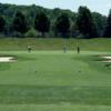 A view of a hole flanked by sand traps at Shawnee Hills Golf Course