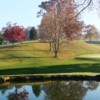 A view of a green with water coming into play at Wooster Country Club