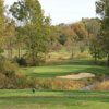 A fall day view of a tee at Elks Run Golf Club.