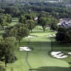 A view of the 18th green with clubhouse on the right at Scioto Country Club