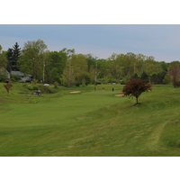 The 379-yard par-4 first hole at Beavercreek Golf Club plunges downhill. 