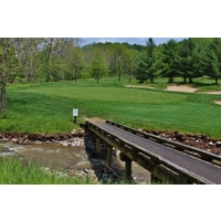 Creeks, like this one guarding the 11th green, are a common sight at Elks Run Golf Club in Batavia, Ohio.